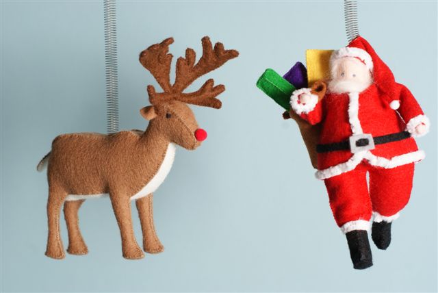 Kerstman en Rudolf het rendier met de rode neus patroonblad